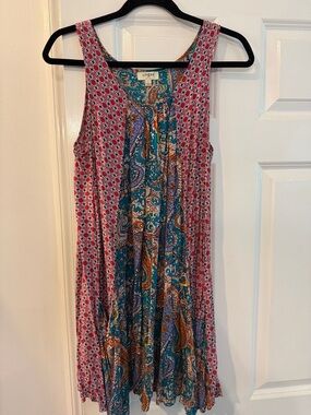 Umgee Red and Teal Patterned Sleeveless Tunic
